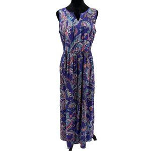 Talbots Maxi Dress Womens 6 Purple Paisley Sleeveless Zip‎ Cottagecore Pintuck